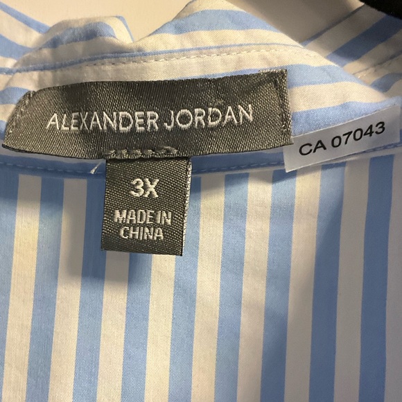 Alexander Jordan 3X Blue/White Vertical Striped Embroidered Button down Shirt - Picture 3 of 11